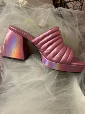Jeffrey Campbell E-Girl Women's Metallic Pink Platform Heel Sandal SZ 10